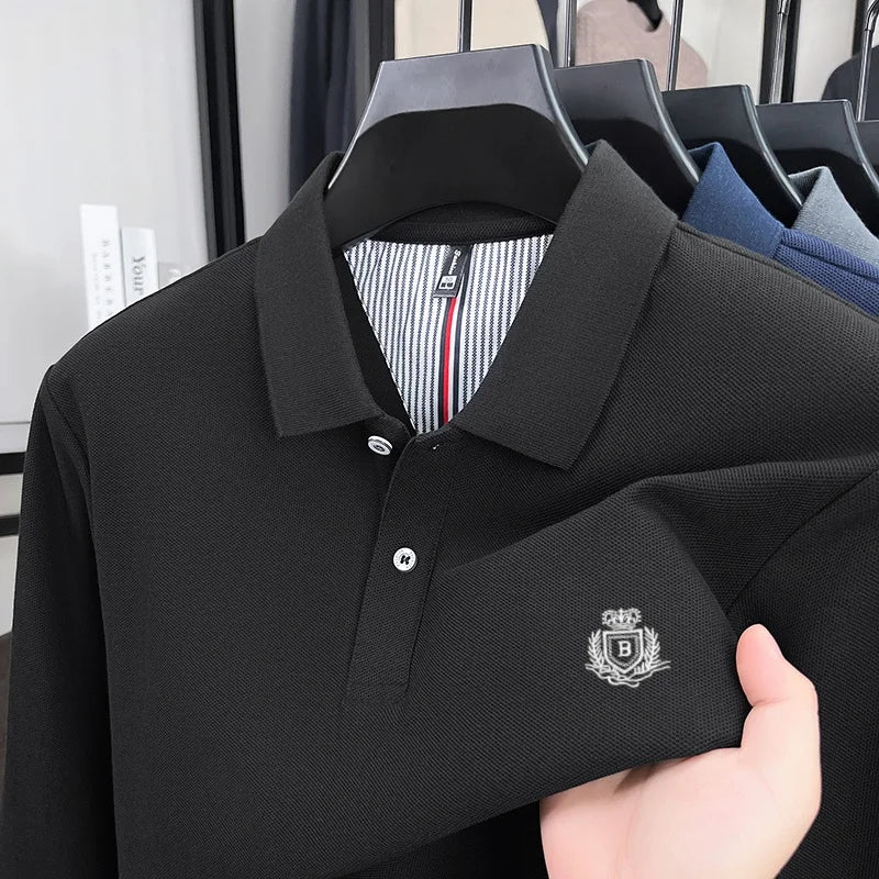 100% pure cotton high-end brand men's long sleeved polo shirt autumn fashion new luxurious original embroidery top golf T-shirt