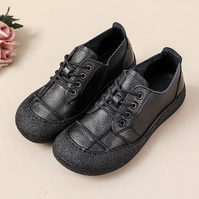 Genuine leather shoes for wide feet ladies lace up flats woman casual daily shoes handmade soft moccasins women's loafers