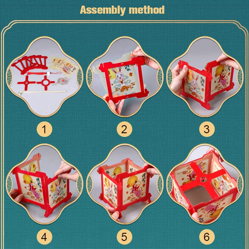 1 Set Mid Autumn Festival Lantern Making DIY Material Portable Retro Chinese Palace Lanterns Moon Festival Lamp Party Decor