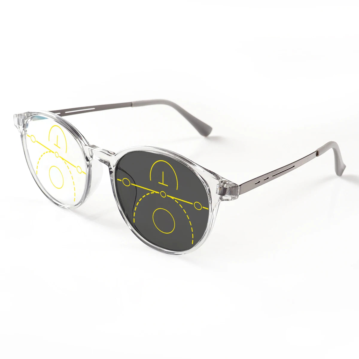 Progressive Multifocal Reading Glasses, Photochromic, Clear Vision, Round Frame, Lightweight to Wear, Stylish Appearance Suitable for Both Men and Women