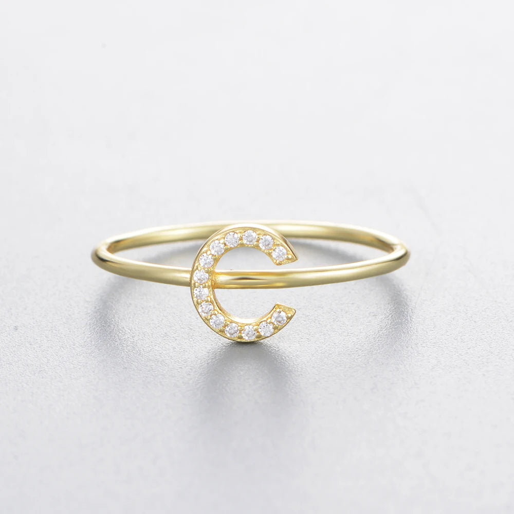 925 Sterling Jewelry A-Z 26 Letters Name Initial Rings Gold Plated Silver Fashion Simple S925 Ring Zircon Round Brilliant Cut