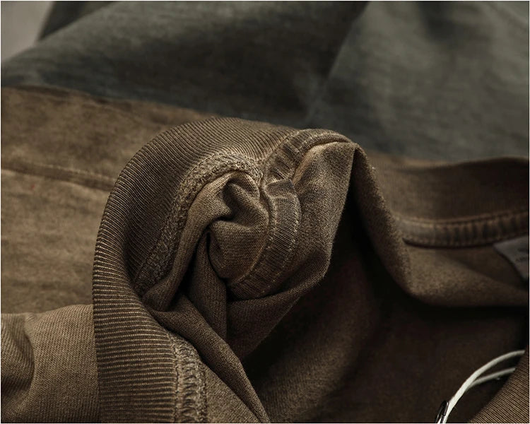 100% cotton made old wash short sleeve T-shirt men's round neck loose drop rotator sleeve solid color half sleeve T