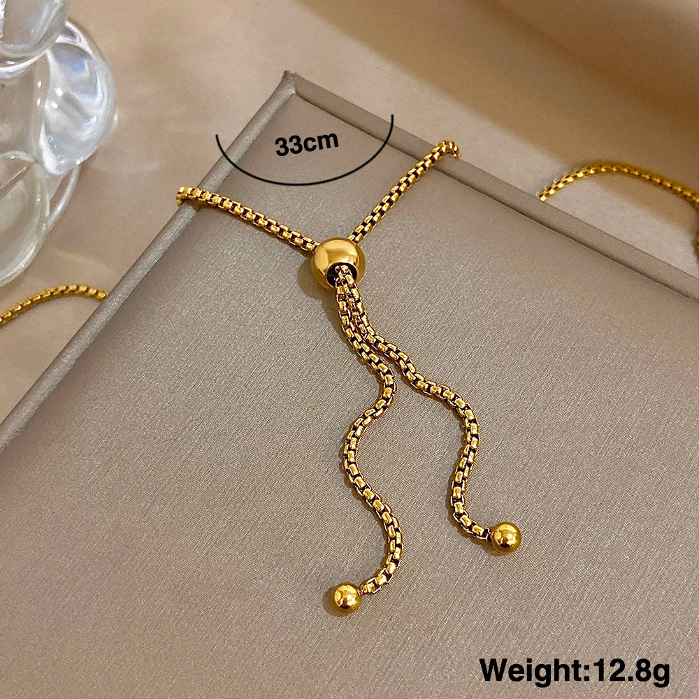 Stainless Steel Necklace,Gold Color, Tassel Adjustable Chain,Ball Pendant New Stylish Texture,Neck Jewelry,Women's Daily Jewlery