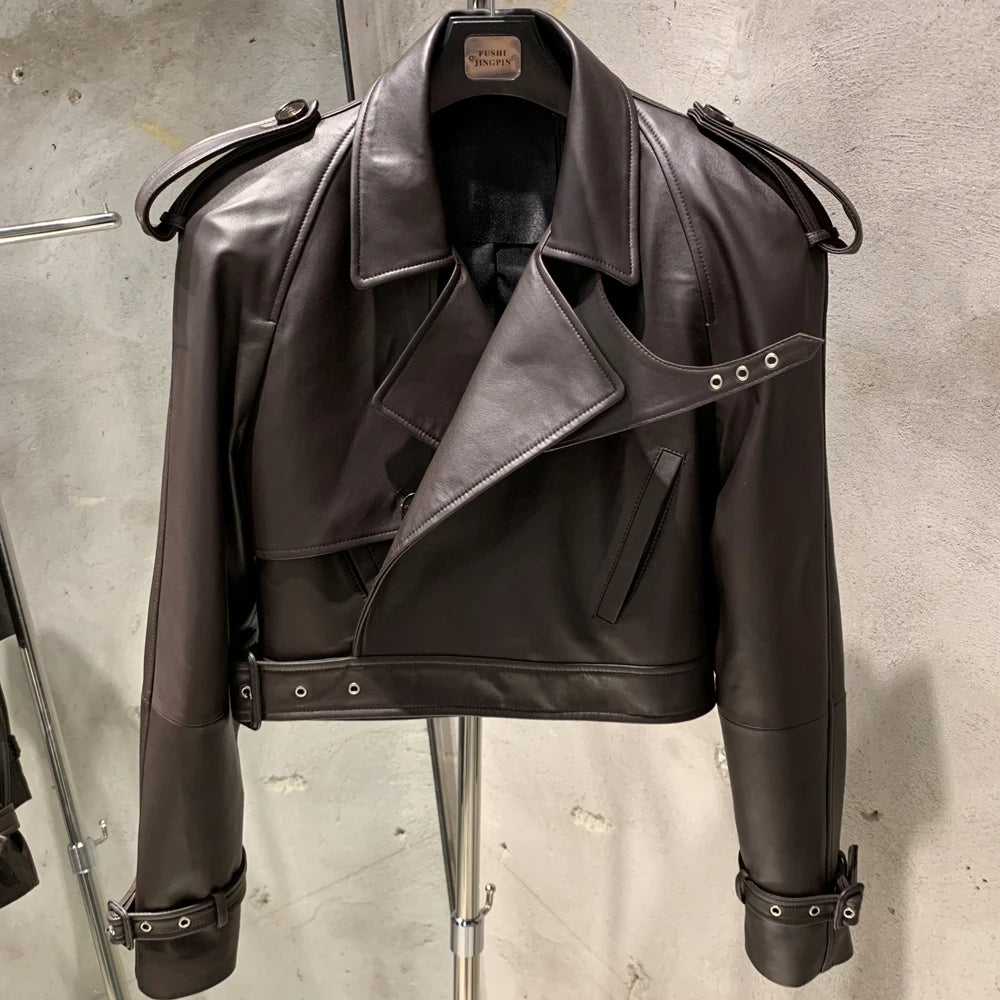 Suede Leather Jackets Women Winter Genuine Sheep Leather Coat Broad Shoulder and Paddad 23012