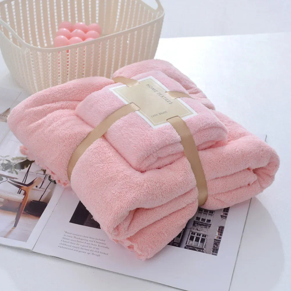 Cotton Bath Towels for Adults, 70x140cm 35x75cm 2pcs, High Absorbent Soft Bath Towel + Face Towels, Luxury Super Large Towel Set