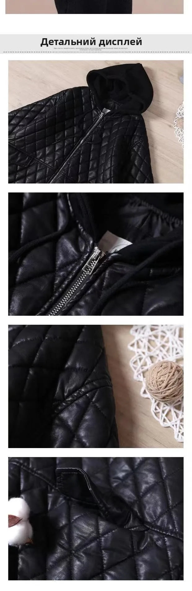 Faionable ort PU Leather Jaet Women's Thiened Cotton Inserted Outerwear Sli Commute Sle Long Sve Zipper Design