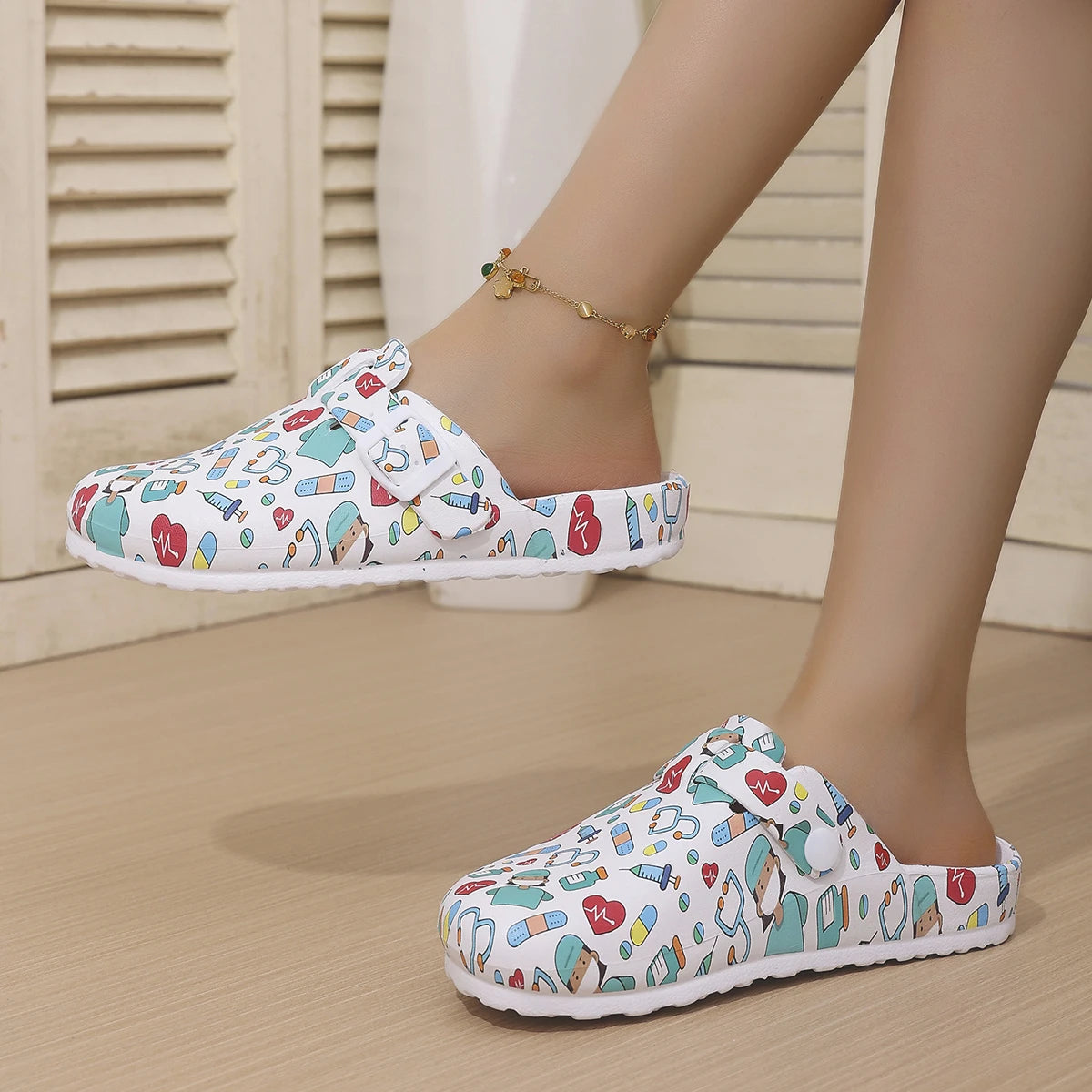 Women's Fashion Closed-Toe Shoes Cute Cartoon Patterns Thickened Soft Sole for Slip Resistance and Wear Resistance Lightweight a