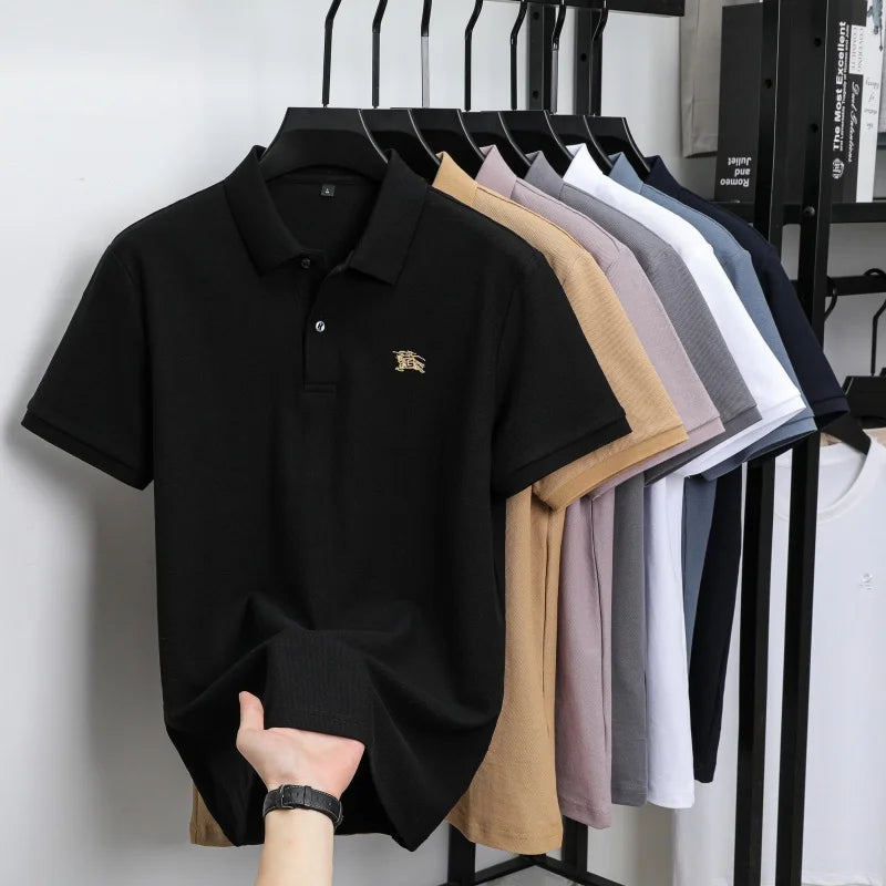 100% pure cotton comfortable breathable men's shortsleeved summer high-end brand embroidered polo shirt business casual T-shirt