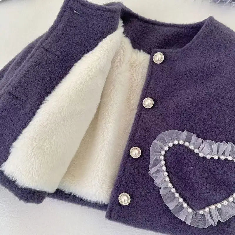Girls' Korean Children's Clothing Woolen Suit 2025 Winter New Style Western-style High-end Children's Coat Vest Two-piece Set