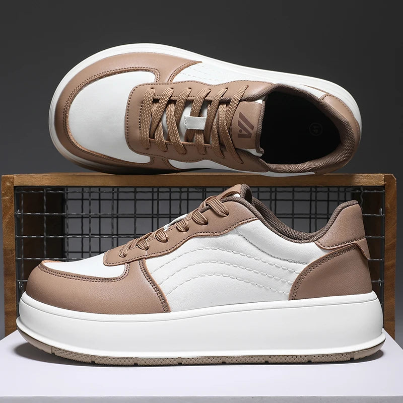 Men's Wide-top Shoes with Leather Upper, Casual Sports Shoes in Large Size, Thick Sole, Height-increasing Platform Shoes