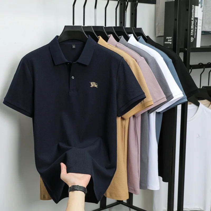 100% pure cotton comfortable breathable men's shortsleeved summer high-end brand embroidered polo shirt business casual T-shirt