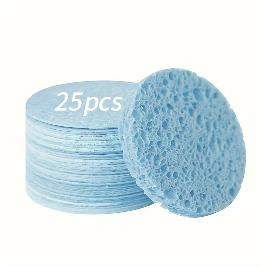 25pcs Compress Face Wash Puff Natural Wood Pulp Sponge Face Wash Puff Foaming Face Puff Cosmetic Puff Face Cleansing Sponge