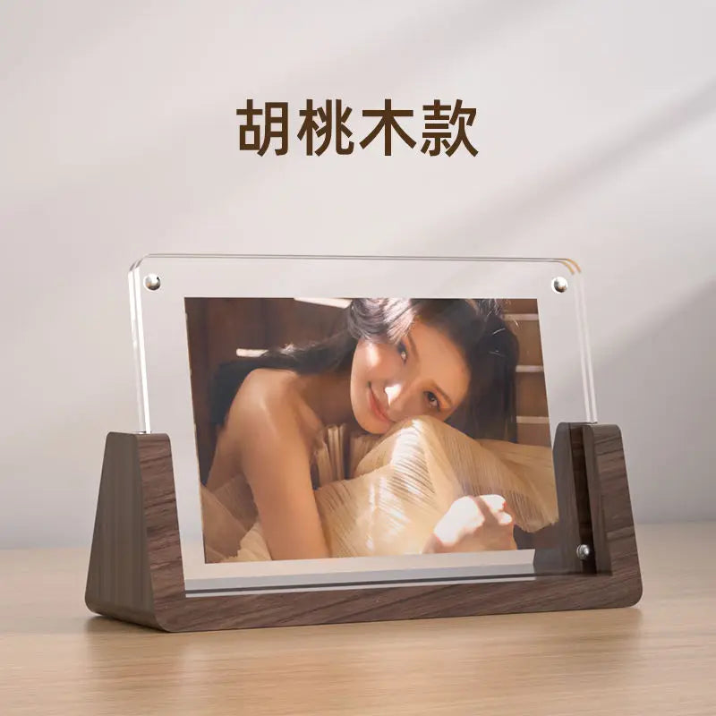Rustic Wooden Photo Frames with Walnut Wood Base and High Definition Break Free Acrylic Covers for Tabletop or Desktop Display