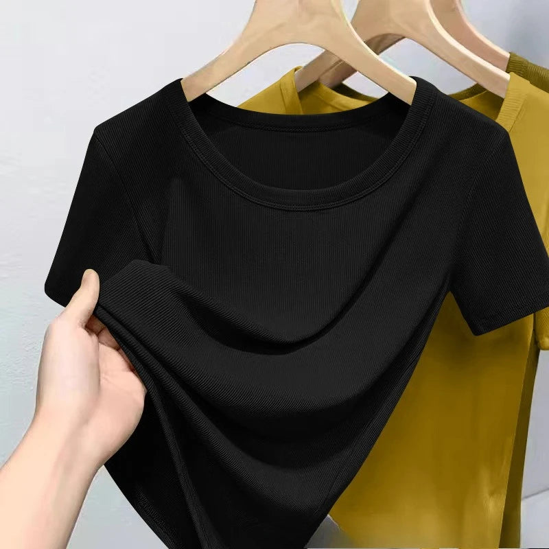 Summer woman O Neck T-Shirt Fashion Trendy Loose Fit Short Sleeve Soft Breathable Casual Tops Daily Wear Street Style Outfits