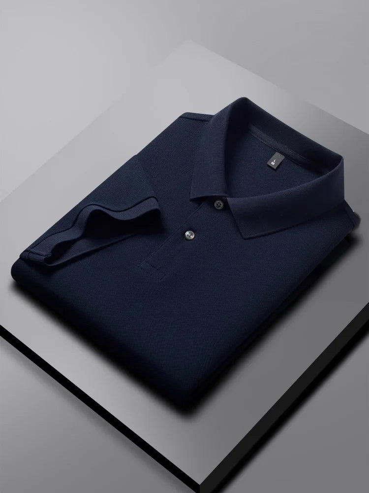 100% pure cotton boutique short sleeved high-end men's polo shirt summer high-quality solid color topsbusiness casual T-shirt