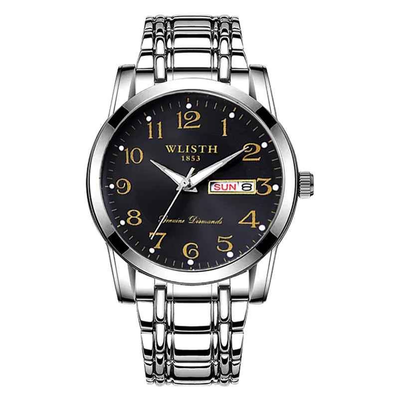 WLISTH Men's Elderly Large Number Watch - Luminous Waterproof Quartz Watch Wholesale Stainless Steel Band Mineral Glass