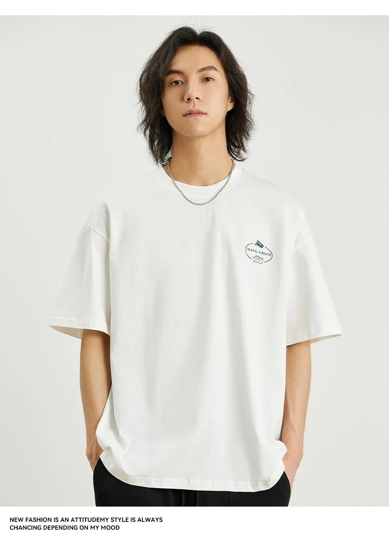 100% Cotton Men's Printed T-shirt 2025 Summer New Fashion American Loose Short-sleeved Round Neck Half-sleeved Top Men Tshirt