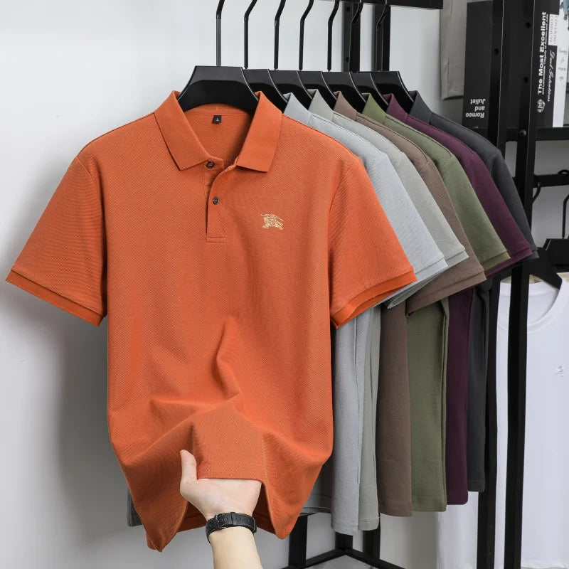 100% pure cotton comfortable breathable men's shortsleeved summer high-end brand embroidered polo shirt business casual T-shirt