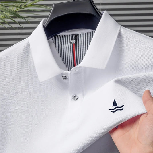 100% pure cotton men short sleeve polo shirt fashion exquisite sailboat embroidery summer comfort business casual lapel T-shirt