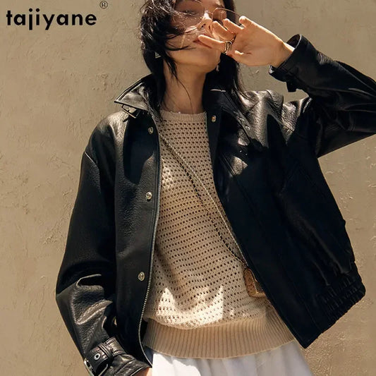 Tajiyane High-end Genuine Leather Jacket Women 2023 Short Casual Black Leather Jackets Real Sheepskin Coat Elegant Streetwear