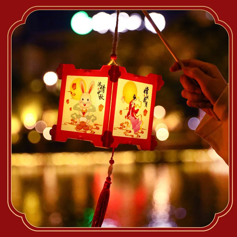 1 Set Mid Autumn Festival Lantern Making DIY Material Portable Retro Chinese Palace Lanterns Moon Festival Lamp Party Decor