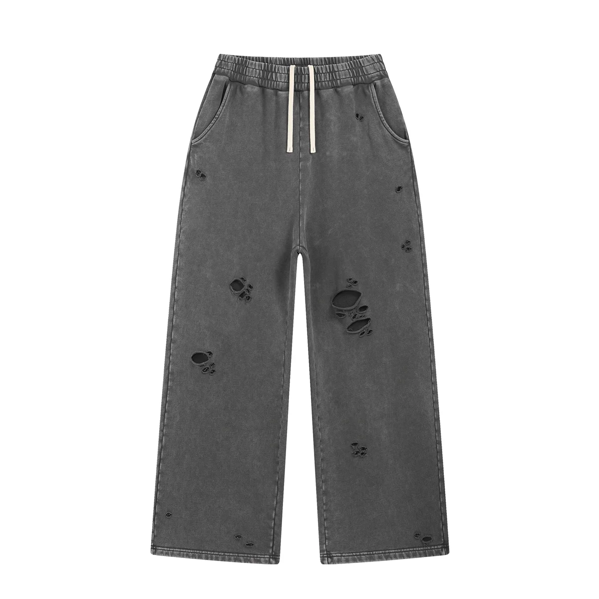 2025 Autumn/Winter Acid Wash Sweat Pants Athletic Joggers Hip Hop Raw Edges Cut Crush Distressed Frayed Wide Leg Sweatpants