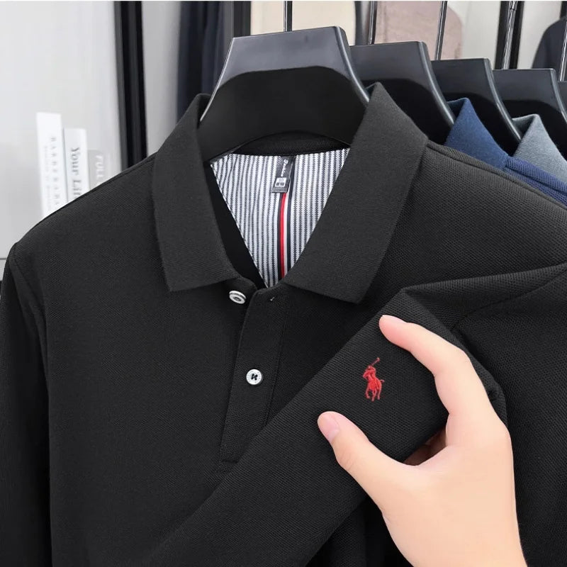100% pure cotton 2025 Spring and Autumn new high-quality mens business casual polo shirt exquisite brand embroidered T-shirt top