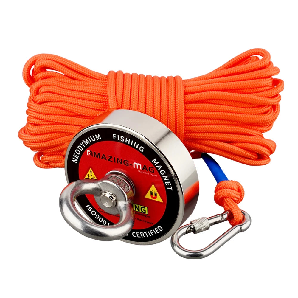 120KG/220KGVertical Srong Neodymium Lifting Magnet Set 10M Rope Permanant Pot Magnet D60mm Outdoor Funny Tools Fishing