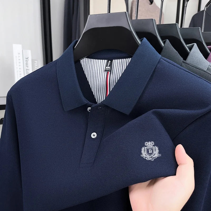 100% pure cotton high-end brand men's long sleeved polo shirt autumn fashion new luxurious original embroidery top golf T-shirt