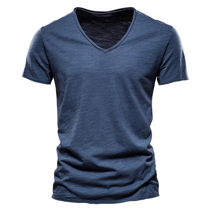 100% Cotton Men T-shirt V-neck Fashion Design Slim Fit Soild T-shirts Male Tops Tees Short Sleeve T Shirt O-neck for Men