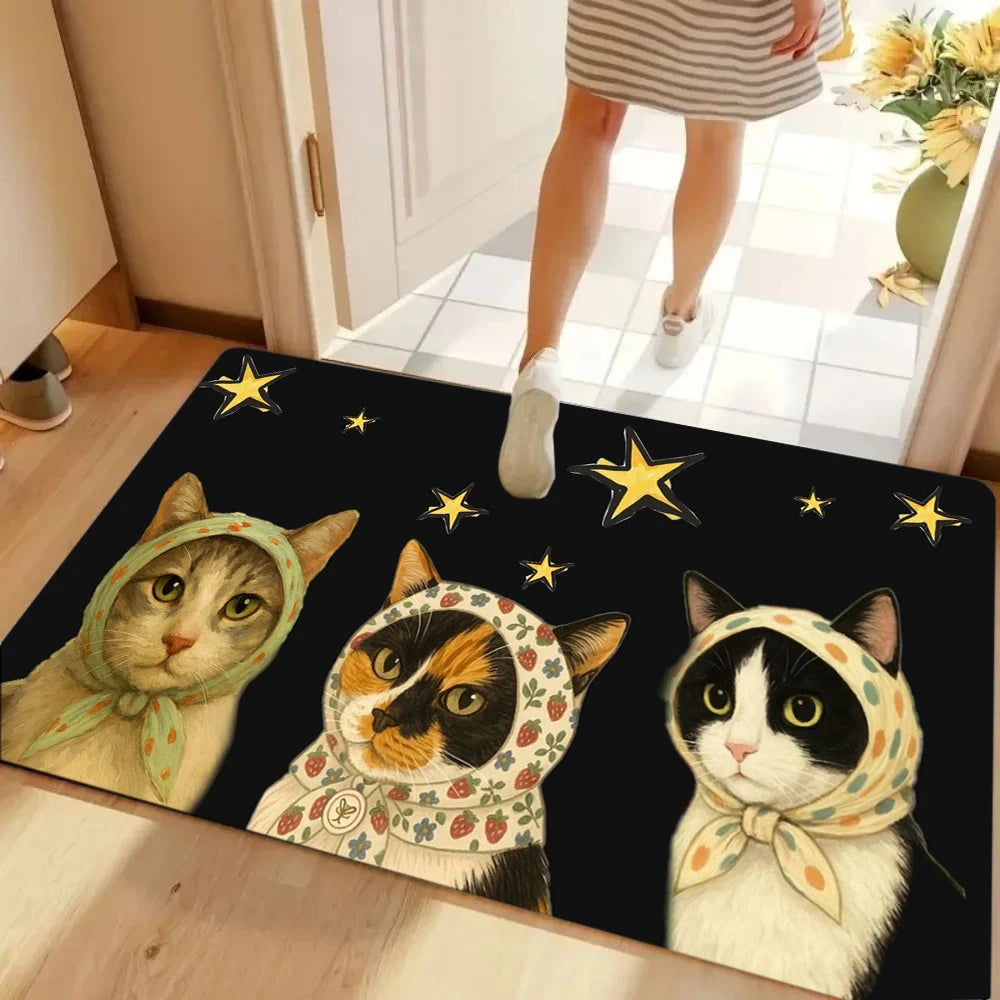 Colorful Cat Cartoon Carpet Welcome Mat Waterproof Floor MatRug for Bedroom Carpet Live Room Bathroom Carpet Home Kitchen Rug