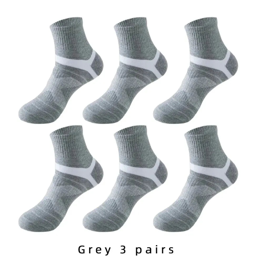 3/5/6 Pairs Cotton Outdoor Sports Socks, Sweat Absorbing and Odor Resistant Cotton Running Basketball Socks, Trendy Socks