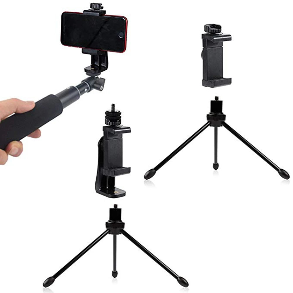 1/4 Universal Tripod Mount Adapter Adjustable Cell Phone Tripod Holder Clip Vertical 360 Rotation Tripod Accessories for iPhone