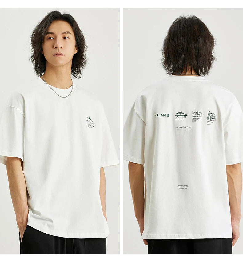 100% Cotton Men's Printed T-shirt 2025 Summer New Fashion American Loose Short-sleeved Round Neck Half-sleeved Top Men Tshirt