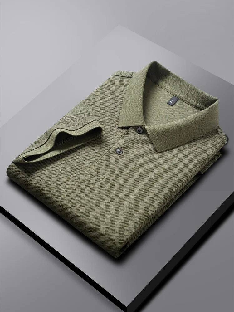 100% pure cotton boutique short sleeved high-end men's polo shirt summer high-quality solid color topsbusiness casual T-shirt