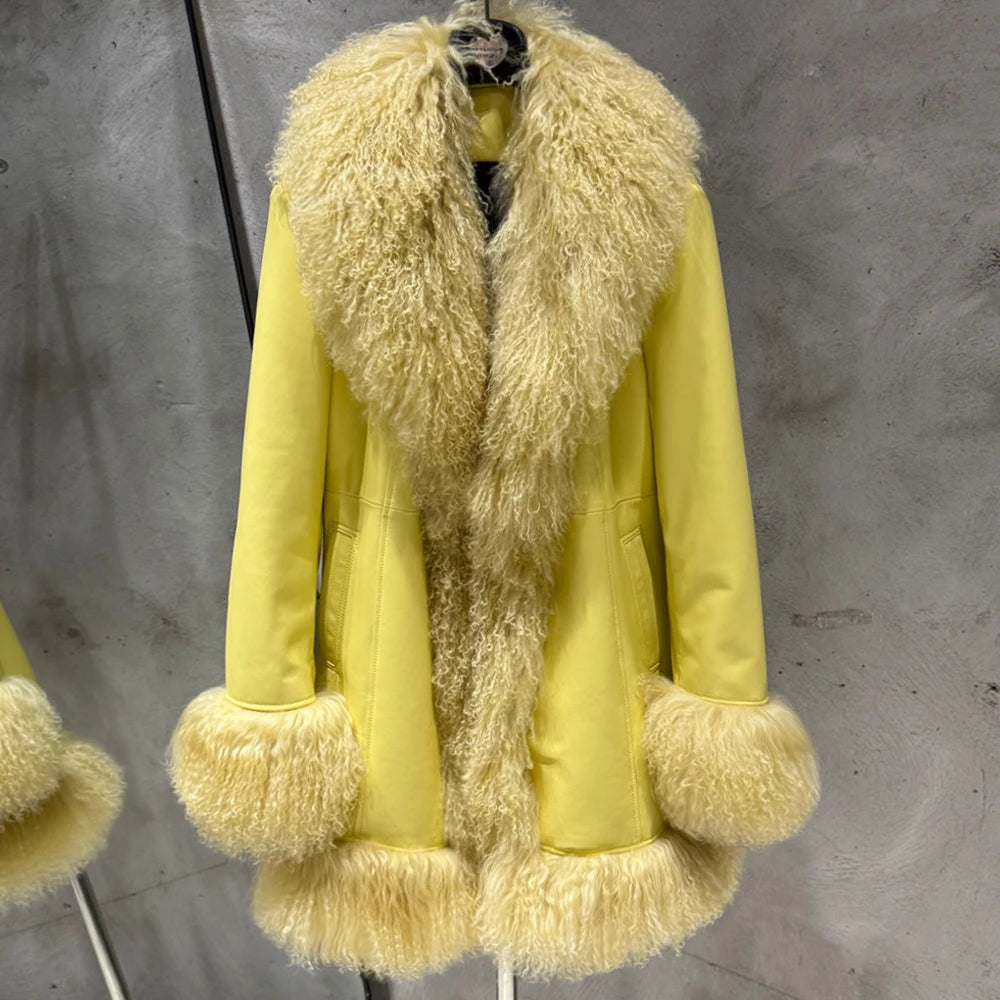 GO BALLISTIC YA Mongolia Sheep Fur Coat Women Real Leather Jacket Genuine Leather Coat