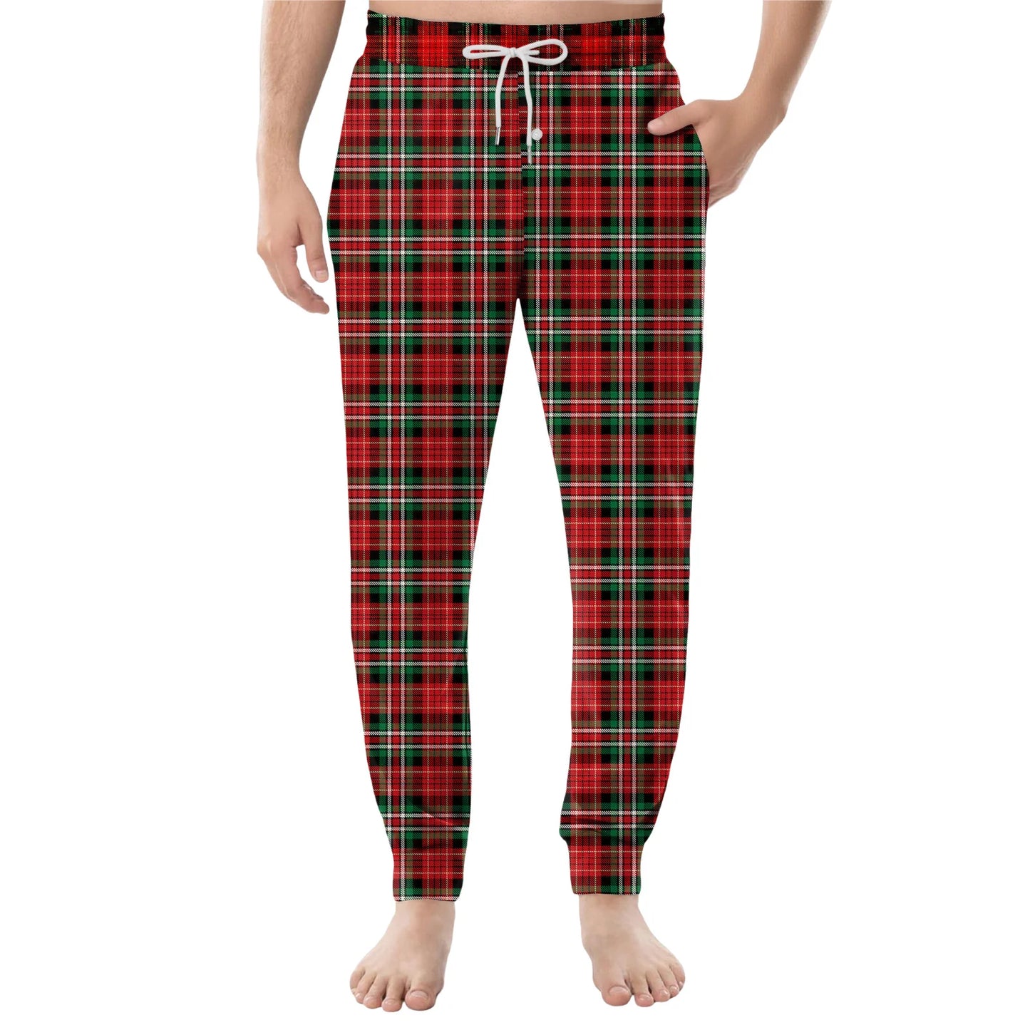 Men'S Plaid Casual Pants Checkered Pattern Cuffed Design Comfortable Fabric Suitable Daily Wear All Seasons Trendy Pajama Pants