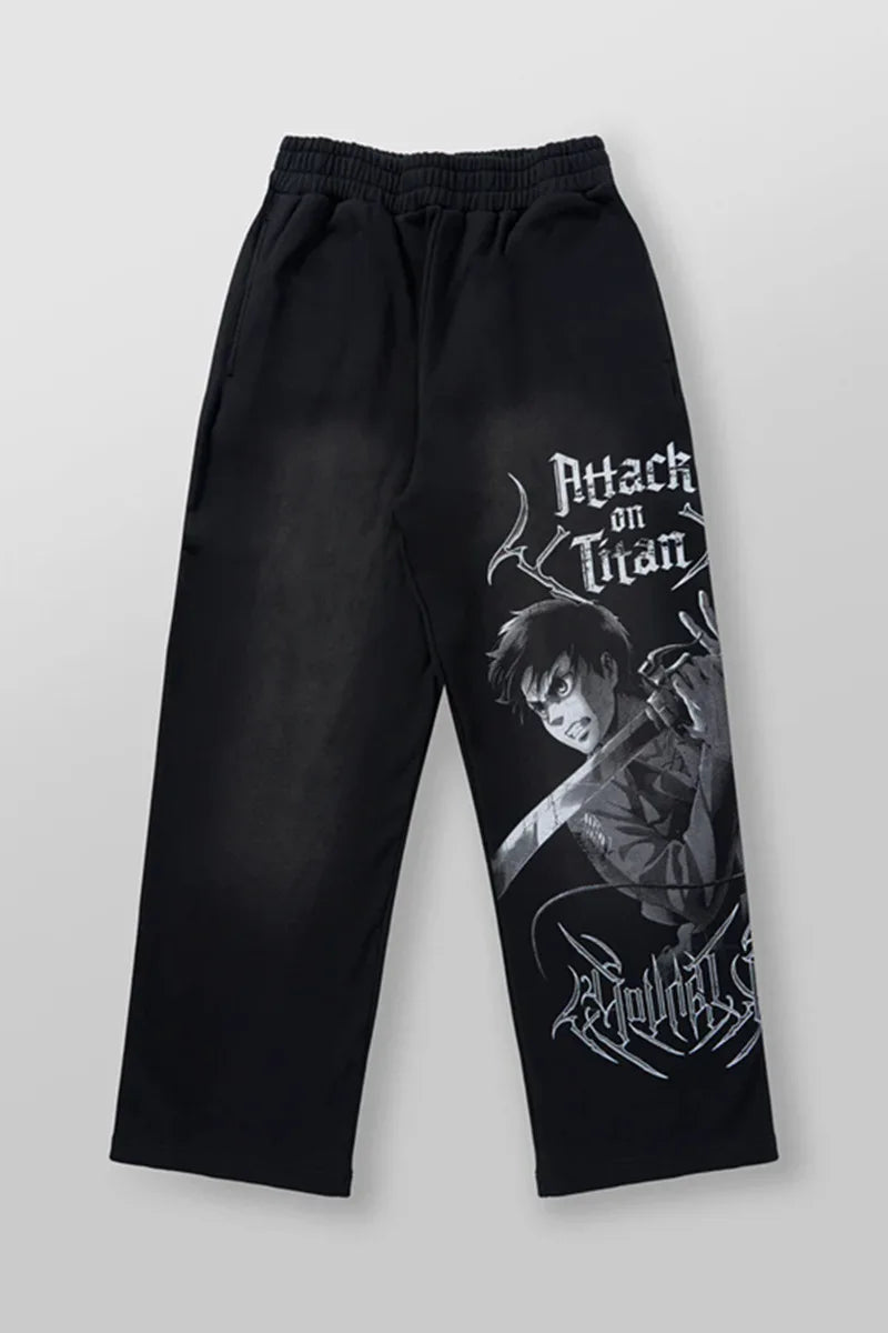 new 2026 American sports pants gym fitness running training pants cotton wool print wide leg pants