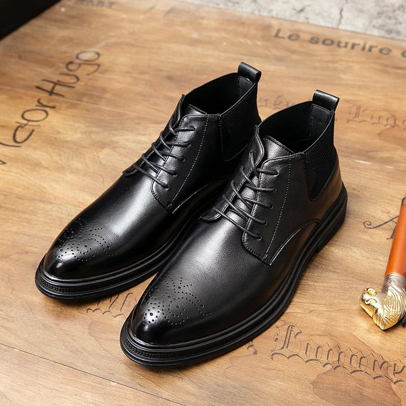 2026 Men High-top Shoes Formal Casual Wedding Party Big Size Leather Footwear For Male