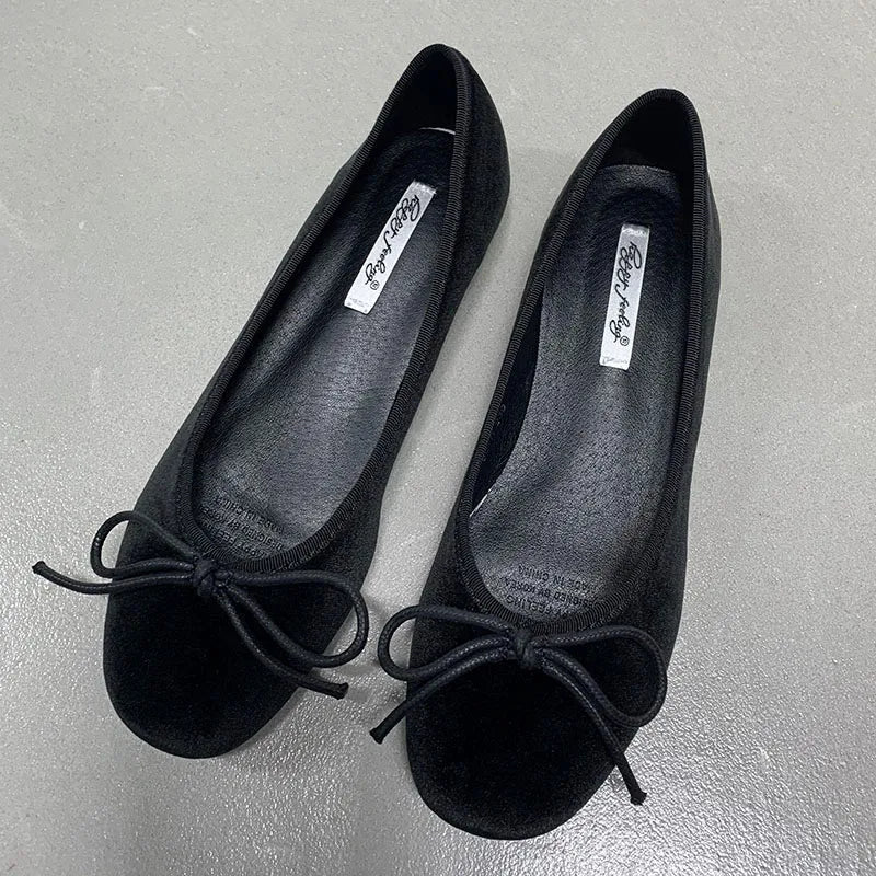 Fashion Silk Women Ballet Flats Shoes Footwear Designer Shallow Female Round Toe Butterfly-Knot Ladies Flats Slides Shoes