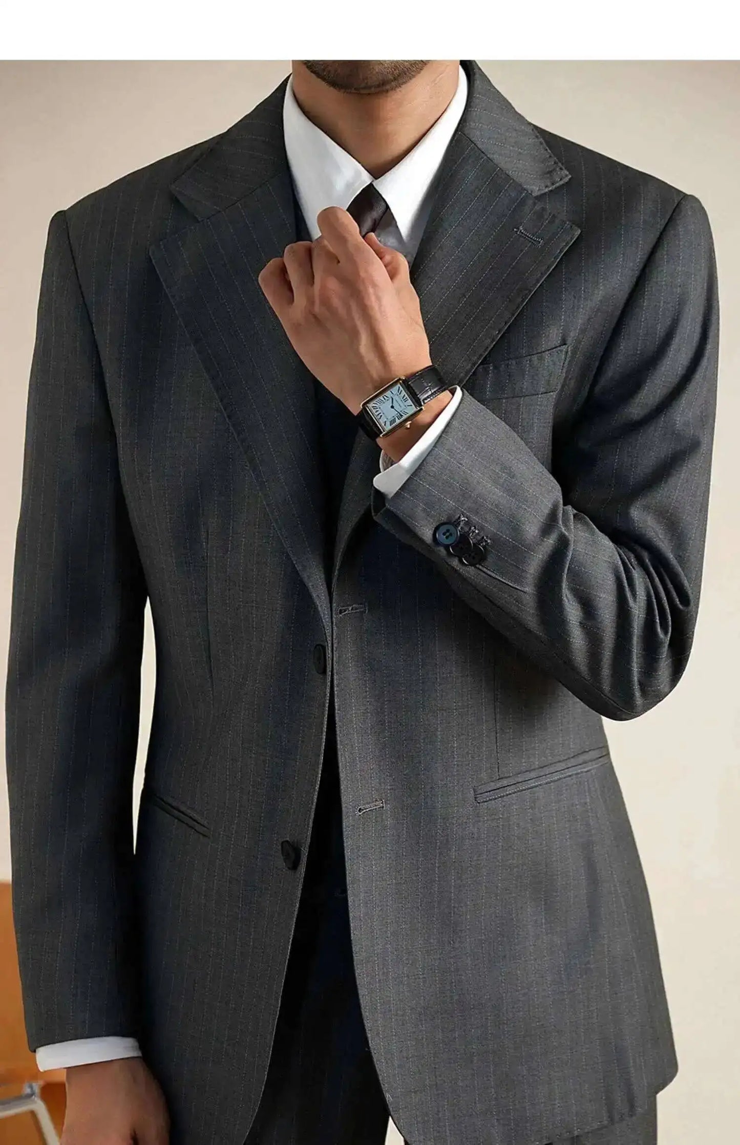 Wool Italian Blazers Suit For Men Business Double Breasted Wedding Tuxedo Suit Smoking Homme Mariage Striped Suit 3 Piece Homme