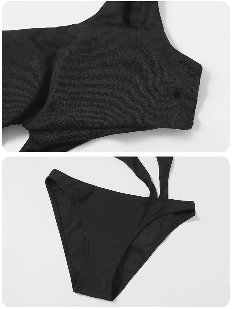 Black Women Swim Suit One-piece Swimsuits Korean Fused Swimwear Ladies Bathing Suits Off Shoulder Bodysuit Monokini Beachwear