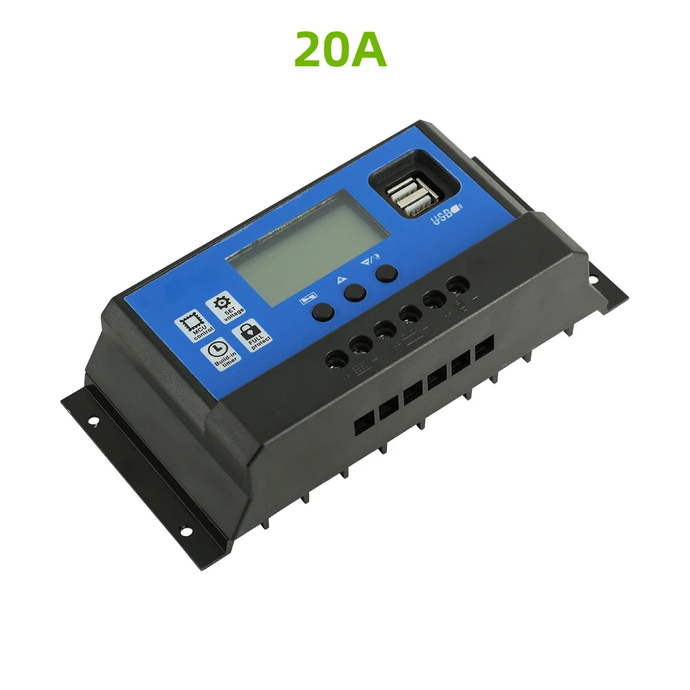 Solar Panel Charge Controller 12V 24V PWM MPPT 10A 20A 30A Automotive Battery Charger Regulator USB Output 5V Max PV 50V DC