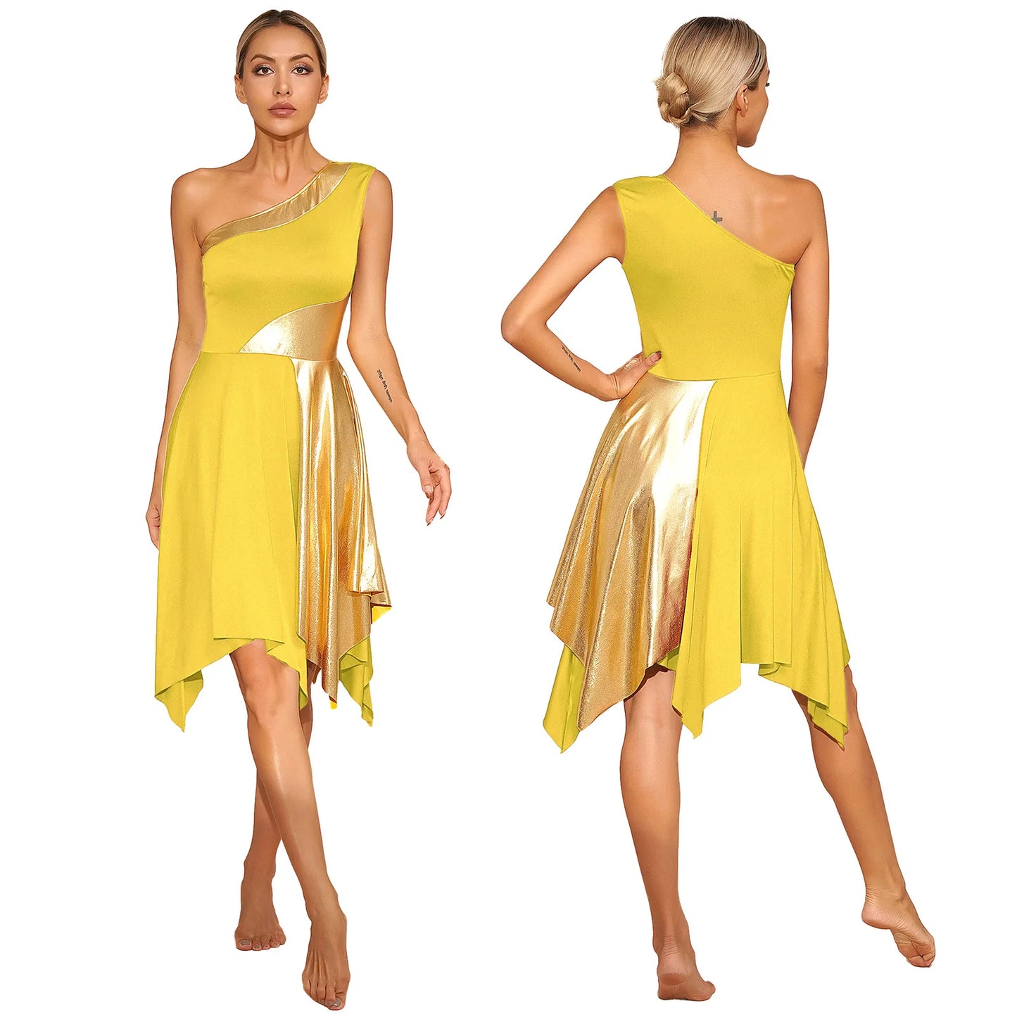 Women Church Choir Worship Praise Dress Modern Lyrical Dance Performance Costume One Shoulder Irregular Hem Dresses Dancewear