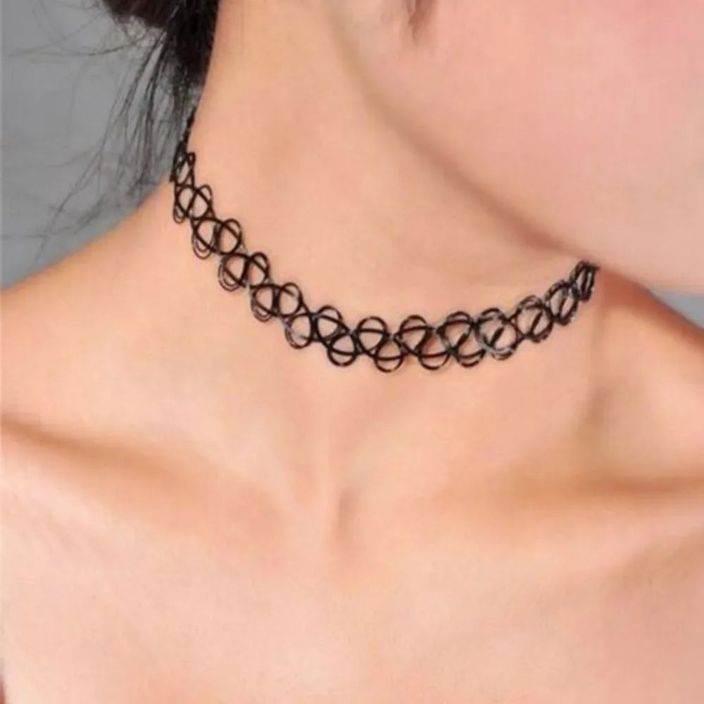 Tattoo Choker Necklace Braided Fish Thread Gothic Jewelry Women Vintage Elastic Neck Lace