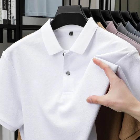100% pure cotton boutique short sleeved high-end men's polo shirt summer high-quality solid color topsbusiness casual T-shirt