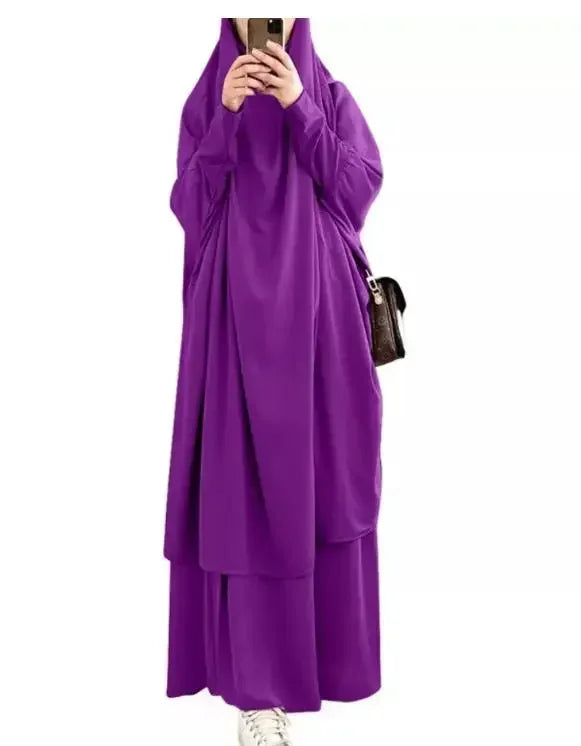 15 Colors Eid Hooded Muslim Dress Set Women Hijab Dress Prayer Garment Islamic Abaya Long Khimar Ramadan Gown Abayas Skirt Suit