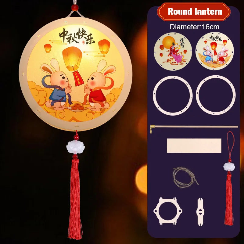 1 Set Mid Autumn Festival Lantern Making DIY Material Portable Retro Chinese Palace Lanterns Moon Festival Lamp Party Decor