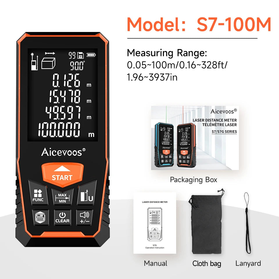 Aicevoos Digital Laser Rangefinder 50M 70M 100M 120M Laser Distance Meter Trena Laser Tape Measure Roulette Range Finder