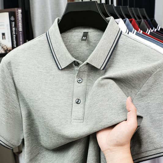 100% pure cotton polo shirt men's summer high-quality T-shirt luxury fashion business casual breathable solid golf short sleeve